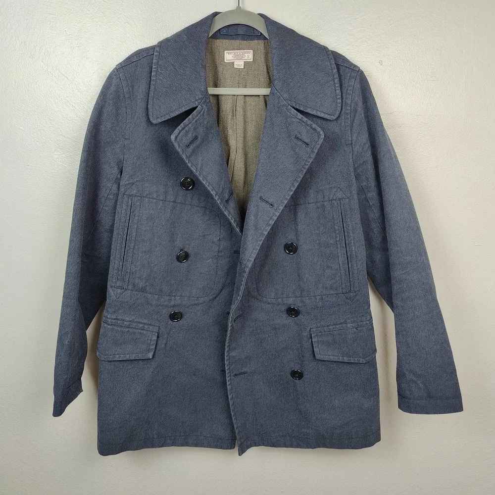 J. Crew Wallace & Barnes Jacket Mens Small Indigo Cotton Double Breasted Blazer